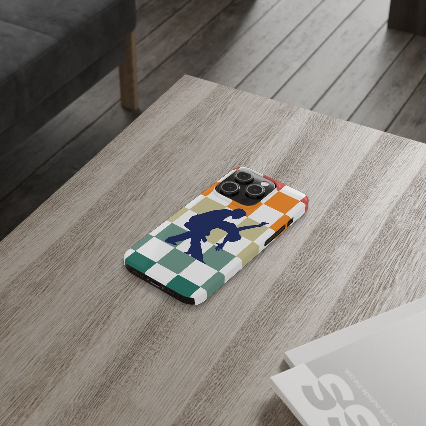 Bachata Dip iPhone Case | Retro Dance Silhouette | Colorful Checkerboard Design | BailaFashion Dance Lifestyle