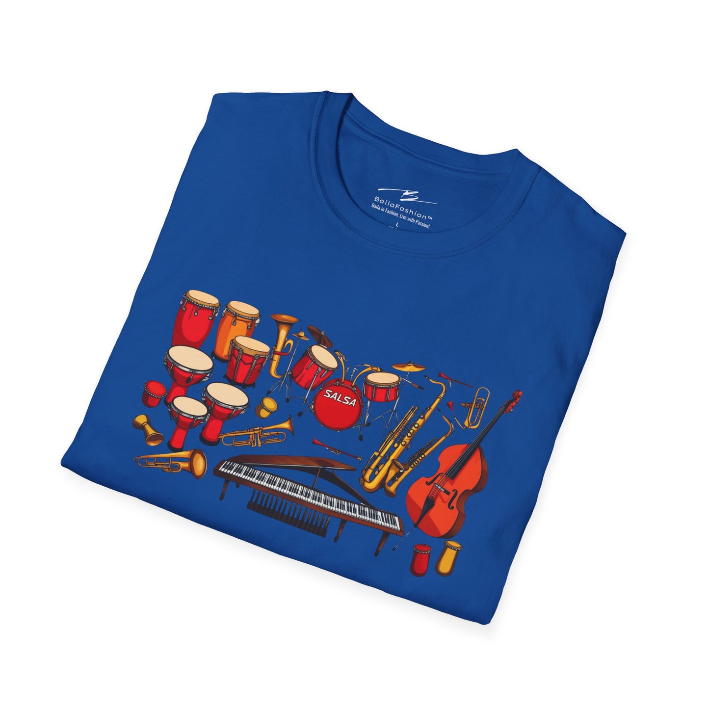 Salsa Orchestra Instruments T-Shirt | Latin Music Band Art | Musician Dancer Gift | Vibrant Red Gold Design | Comfy Couple Casual Wear