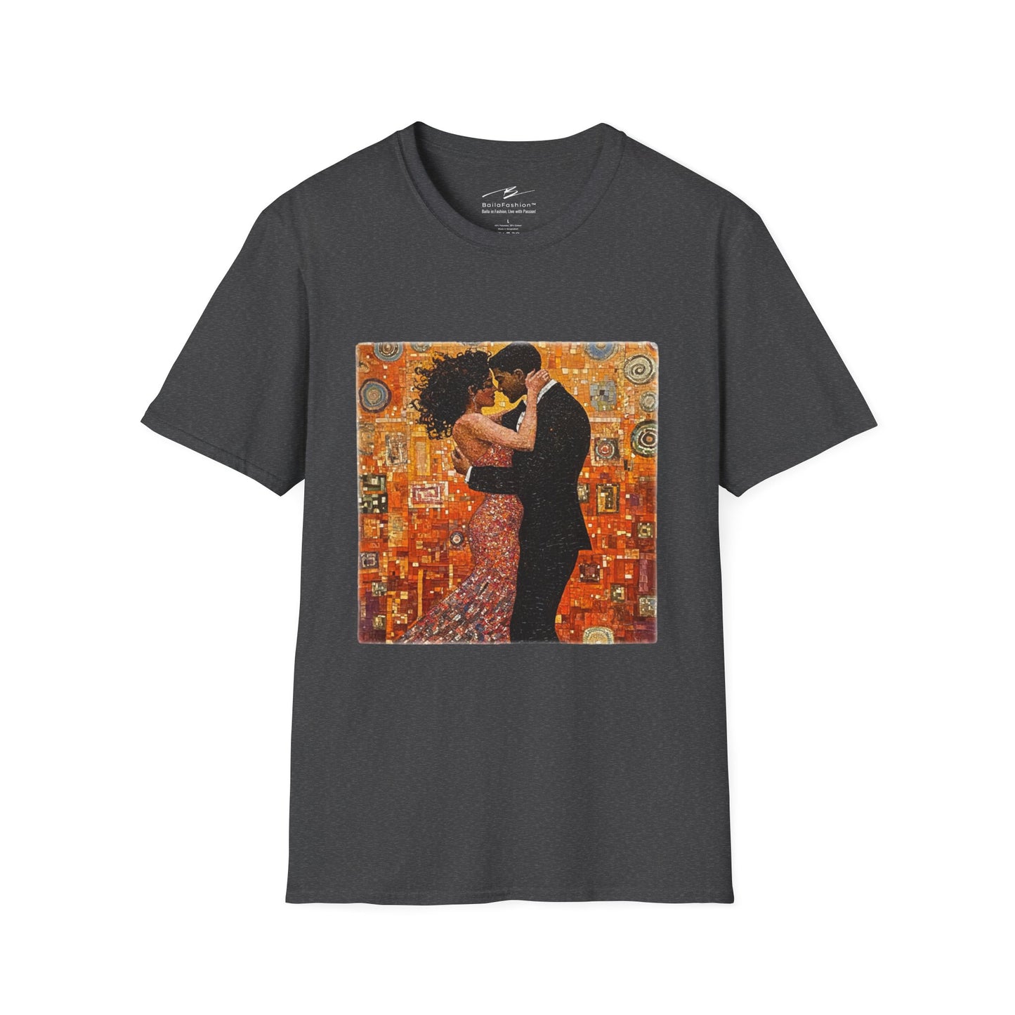 Amber Embrace T-Shirt | Klimt-Inspired Latin Dance Art | Salsa Bachata Couple | Dance Practice Wear | BailaFashion Streewear | Unisex Tee