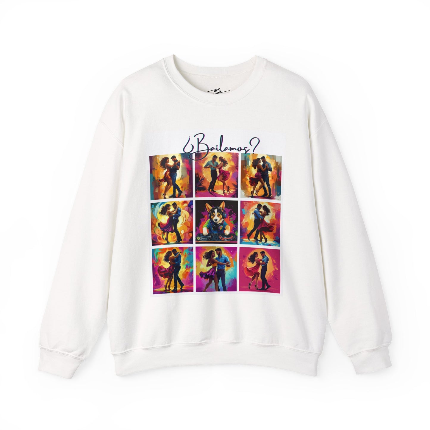 Bailamos? Latin Dance Collage Sweatshirt | DJ Corgi Salsa Bachata Art | Colorful Dance Couple | BailaFashion Sweater | Dance Practice Wear