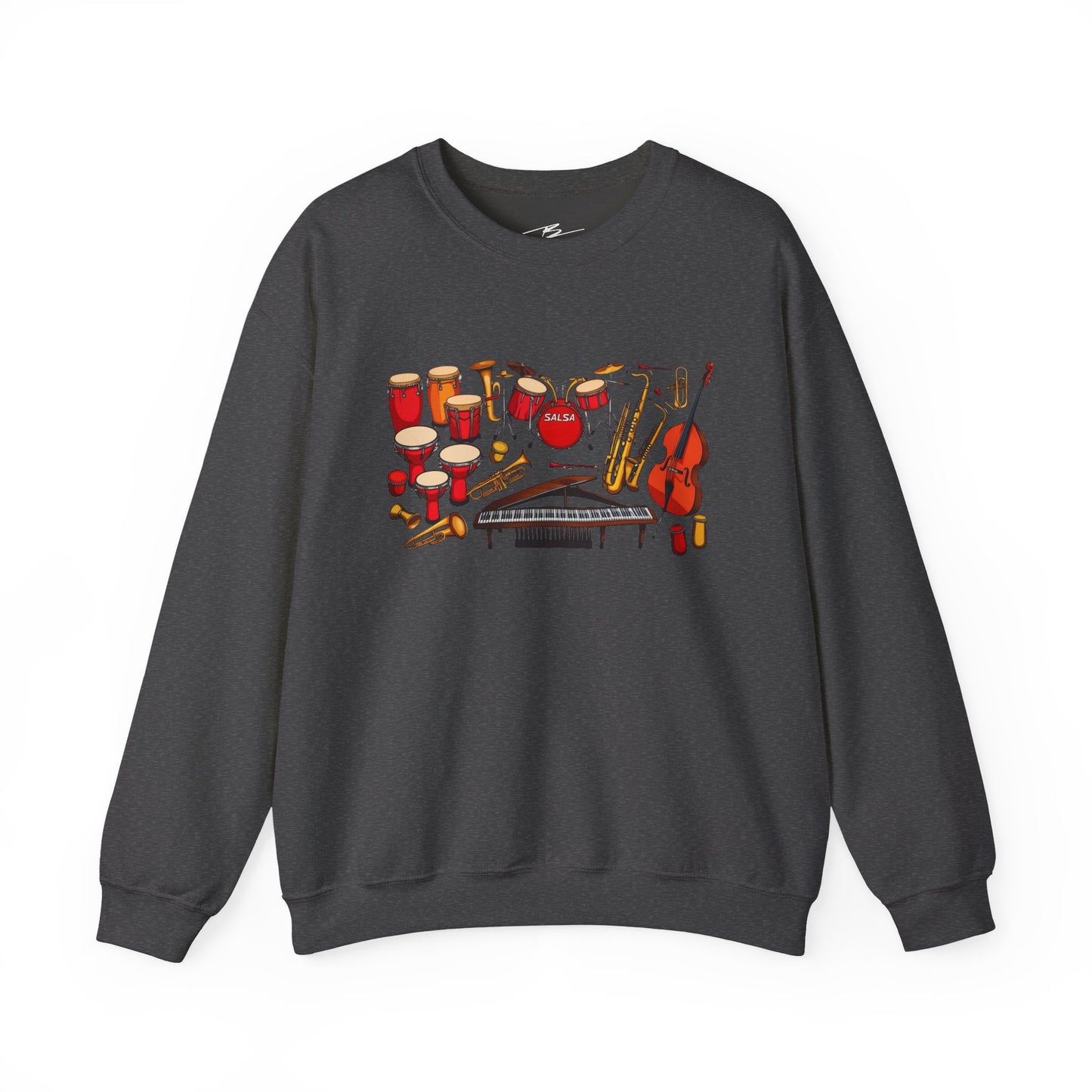 Salsa Orchestra Instruments Sweatshirt | Latin Music Band Art | Musician Dancer Gift | Vibrant Red Gold Design | Comfy Casual Couple Wear