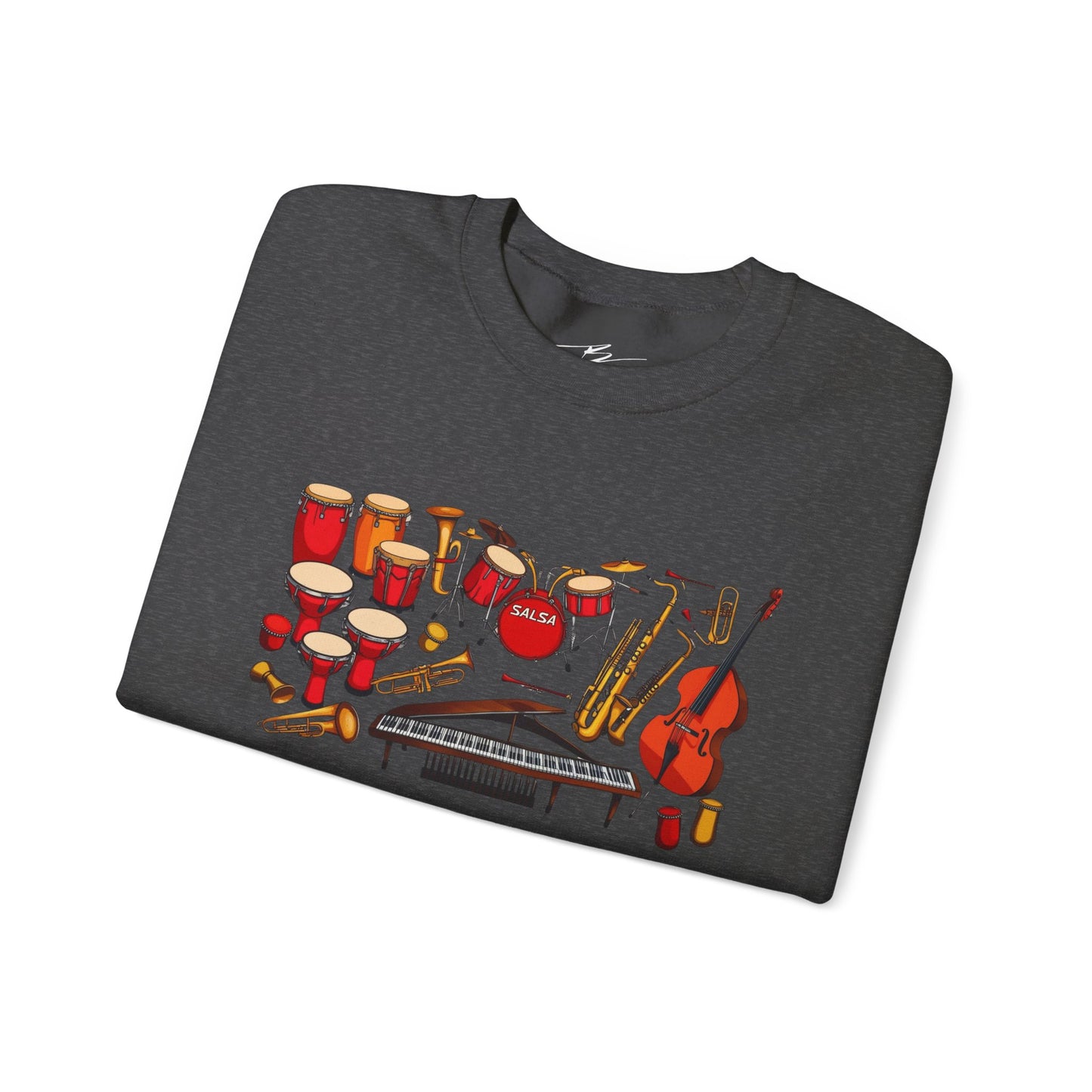 Salsa Orchestra Instruments Sweatshirt | Latin Music Band Art | Musician Dancer Gift | Vibrant Red Gold Design | Comfy Casual Couple Wear