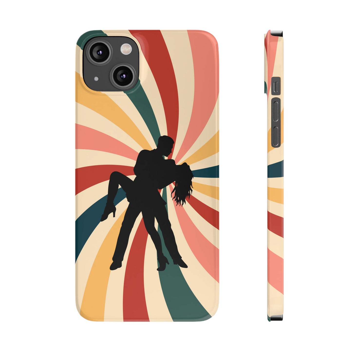 Dramatic Dip iPhone Case | Retro Swirl Background | Latin Dance Silhouettes | Vintage Dance Art | BailaFashion Dance Lifestyle