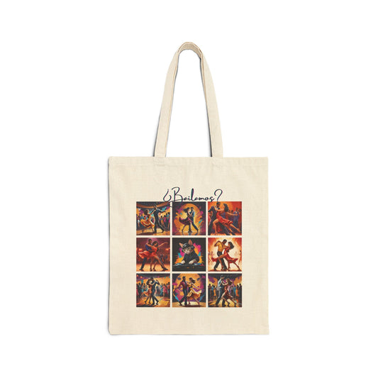 Bailamos Salsa Dance Grid Tote Bag | DJ Cat Collage Art | Latin Dance Couple Illustration | Dancer Gift | BailaFashion Dance Lifestyle