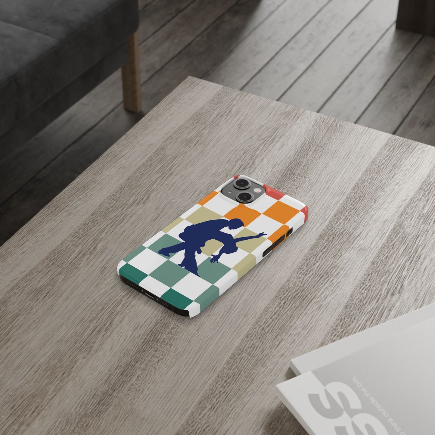 Bachata Dip iPhone Case | Retro Dance Silhouette | Colorful Checkerboard Design | BailaFashion Dance Lifestyle