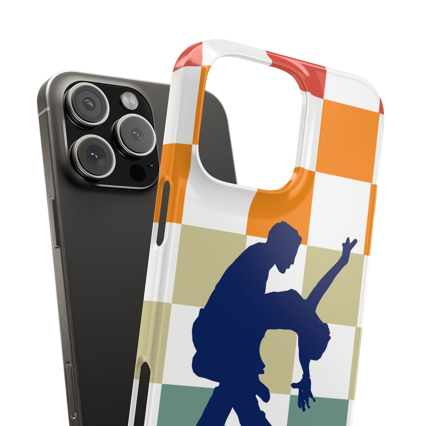 Bachata Dip iPhone Case | Retro Dance Silhouette | Colorful Checkerboard Design | BailaFashion Dance Lifestyle
