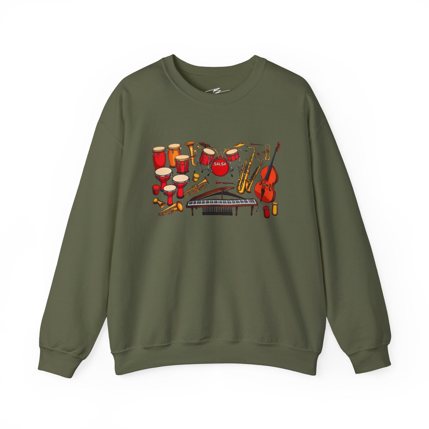 Salsa Orchestra Instruments Sweatshirt | Latin Music Band Art | Musician Dancer Gift | Vibrant Red Gold Design | Comfy Casual Couple Wear