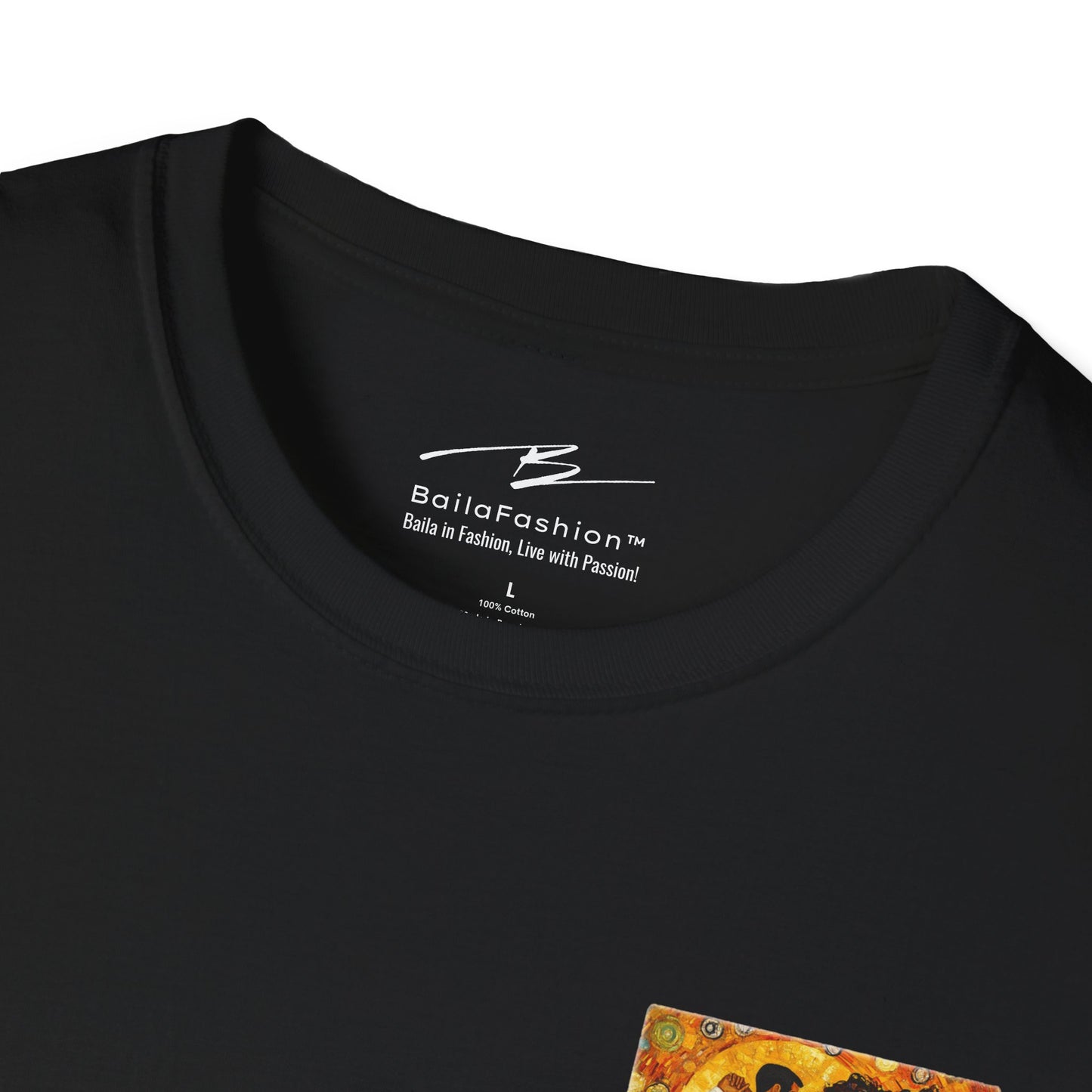 Golden Rhythm Pocket Print T-Shirt | Klimt-Inspired Latin Dance Art | Salsa Bachata Couple Top | Unisex Practice Tee | Studio Dance Wear