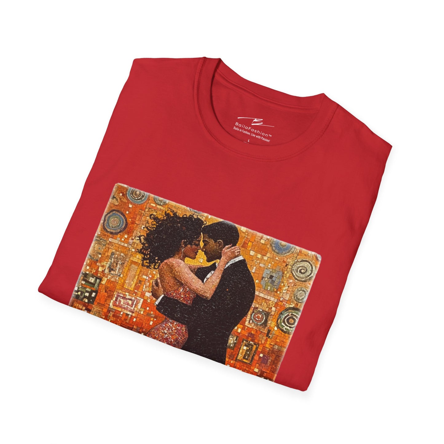 Amber Embrace T-Shirt | Klimt-Inspired Latin Dance Art | Salsa Bachata Couple | Dance Practice Wear | BailaFashion Streewear | Unisex Tee