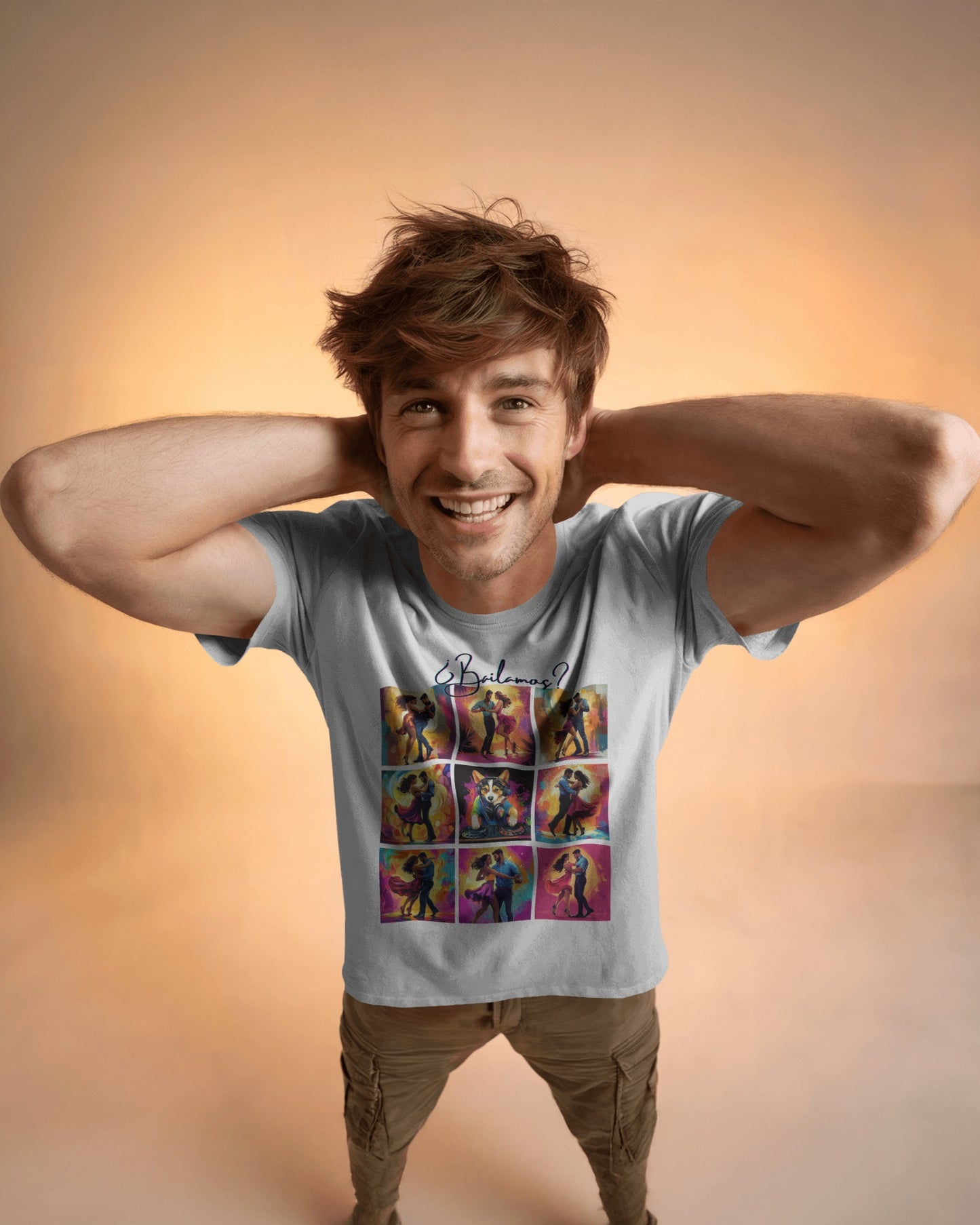 Bailamos? Latin Dance Collage T-Shirt | DJ Dog Salsa Bachata Scenes | Vibrant Dance Art | BailaFashion Streetwear | Dance Practice Tee