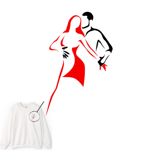 Latin Dance Couple Embroidered Sweatshirt | Salsa Bachata Dancer Art | Elegant Red Black Design | BailaFashion Sweater | Dance Practice Wear