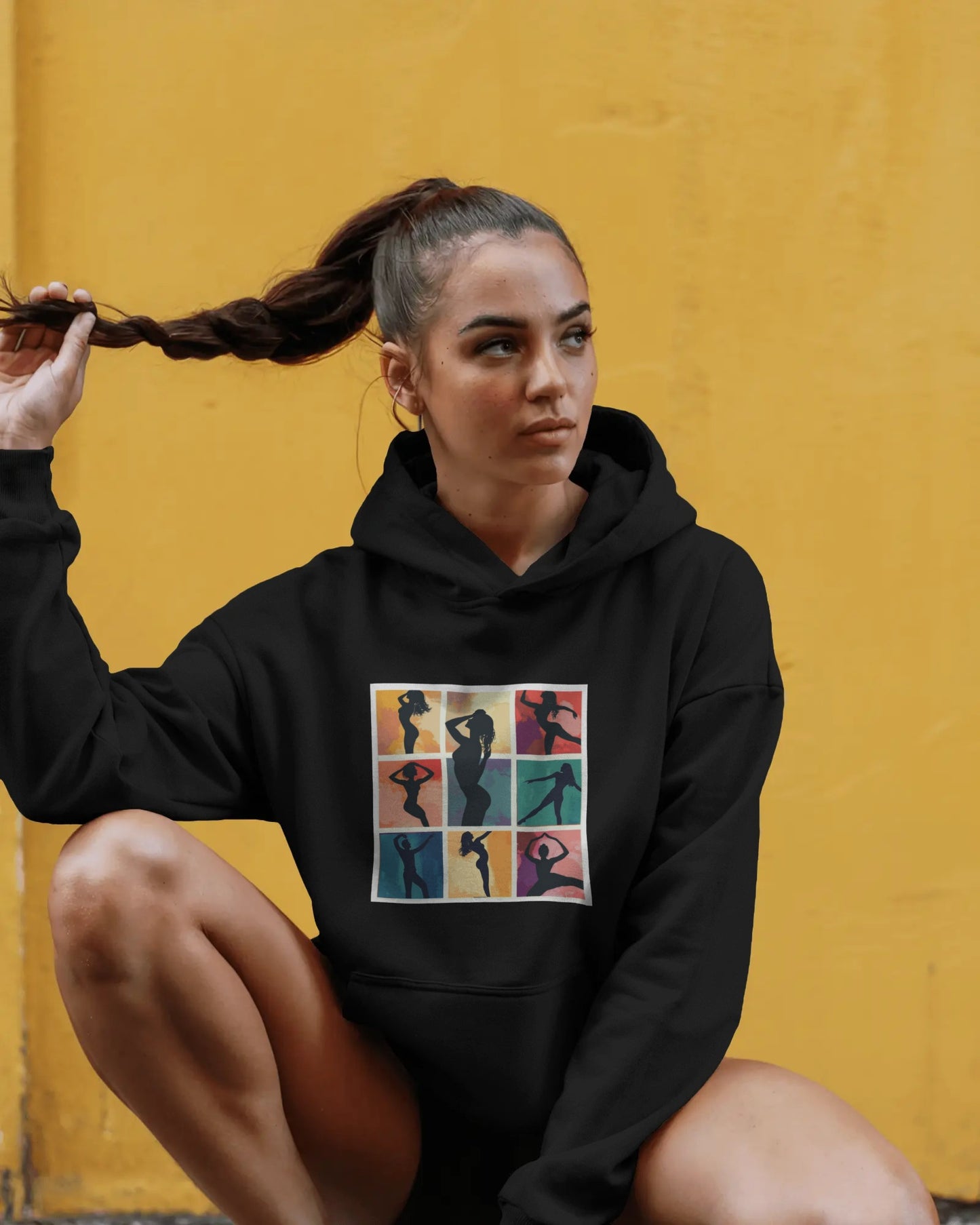 Dance Silhouette Hoodie | Colorful Latin Dance Art | Salsa Bachata Dancer Grid Design | Vibrant Dance Silhouettes | BailaFashion Lifestyle