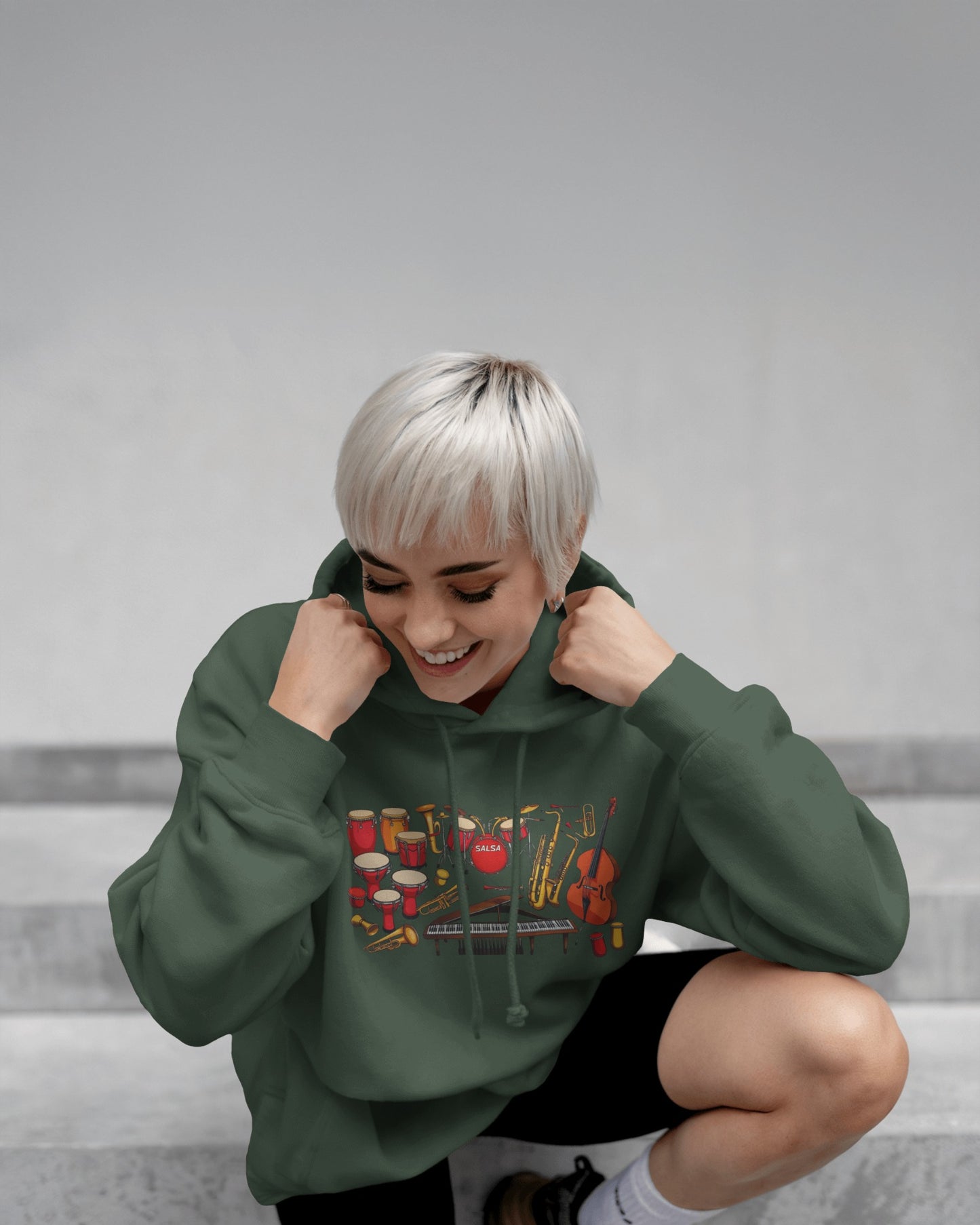 Salsa Orchestra Instruments Hoodie | Latin Music Band Art | Musician Dancer Gift | Vibrant Red Gold Design | BailaFashion Comfy Couple Wear