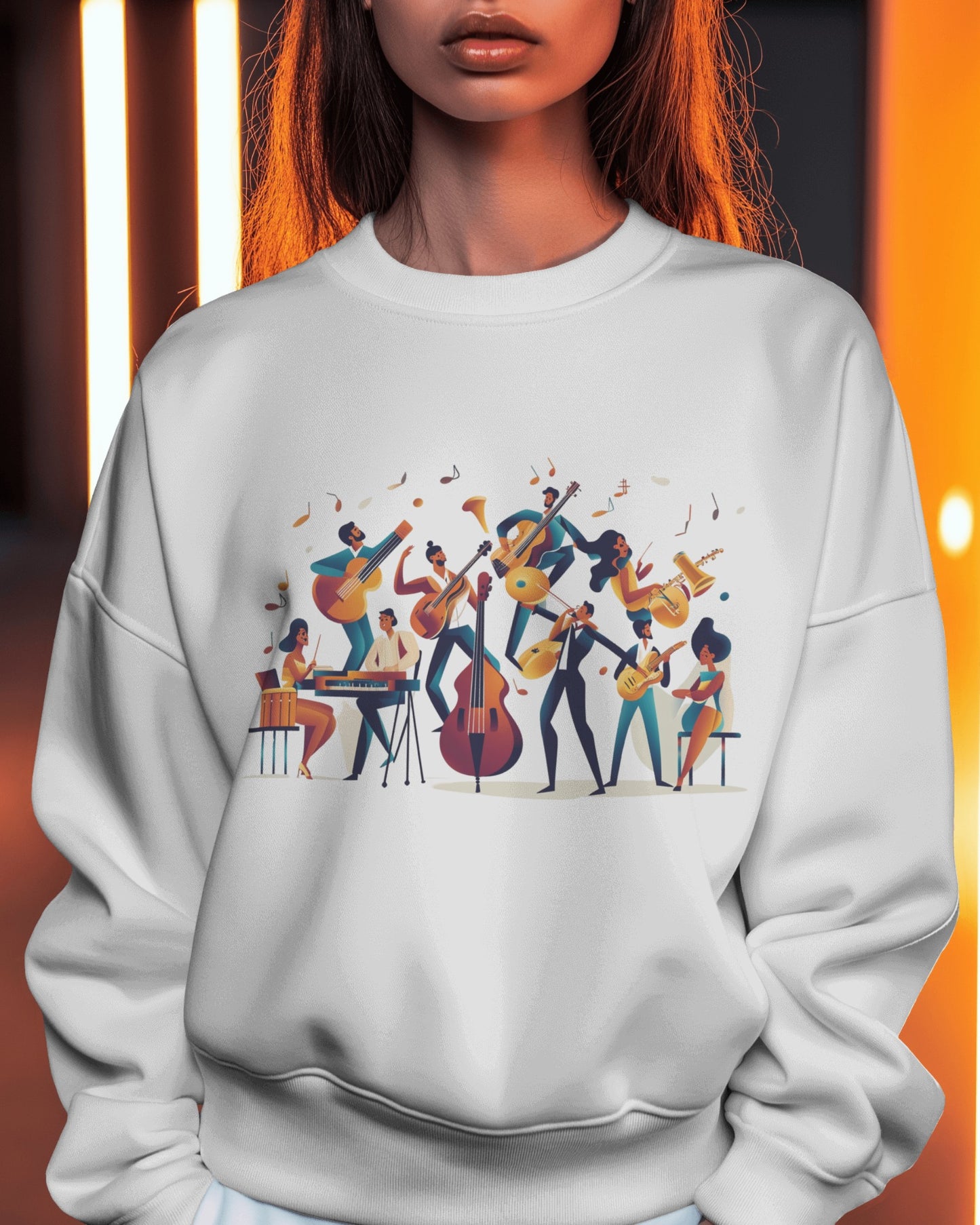 Salsa Orchestra Band Sweatshirt | Modern Music Art | Latin Jazz Illustration | Musician Dancer Gift | BailaFashion Comfy Couple Casual Wear