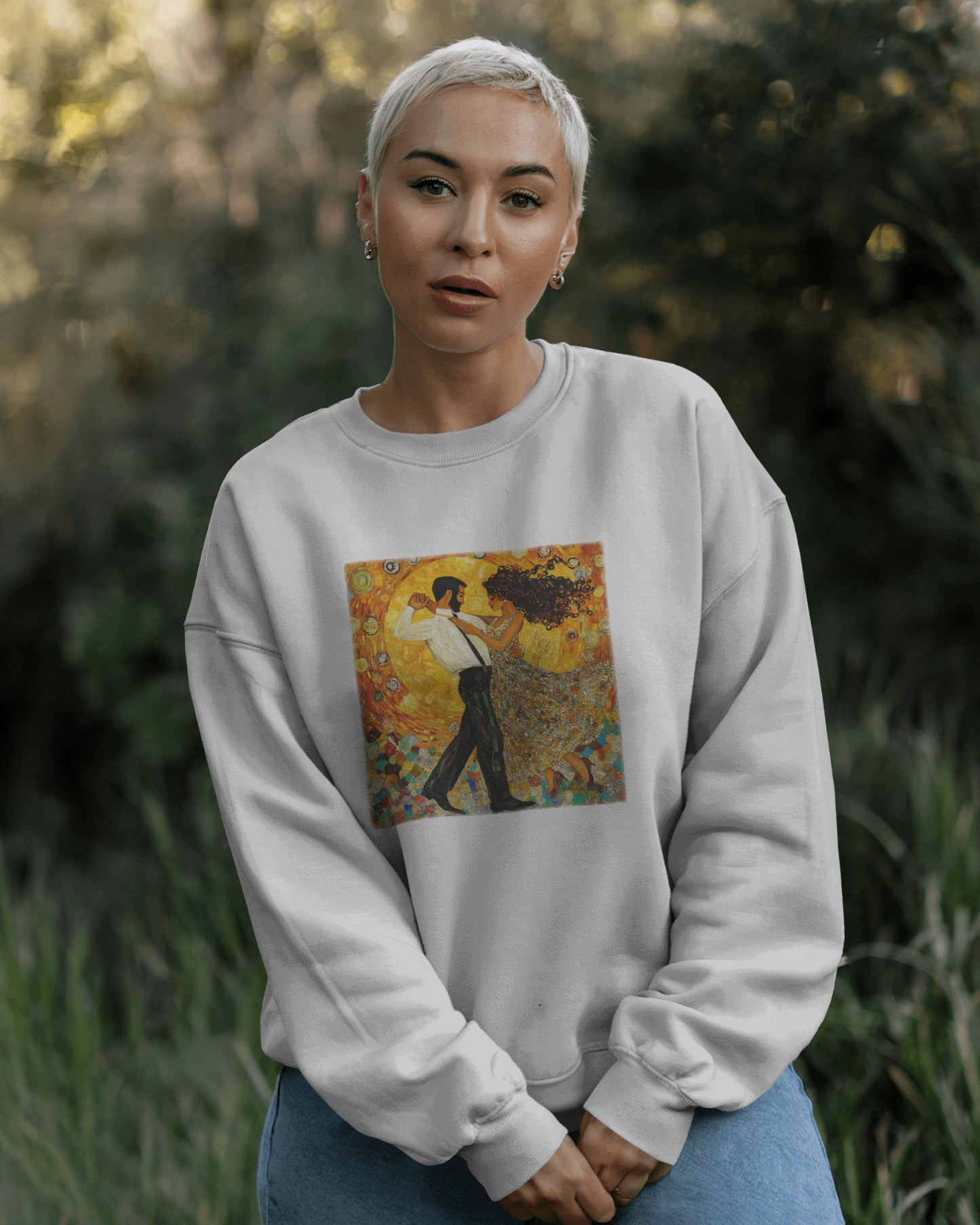 Golden Rhythm Dance Sweatshirt | Latin Dancer Couple | Bachata Salsa | BailaFashion Dance Lifestyle | Klimt Inspired Art | Cozy Sweater