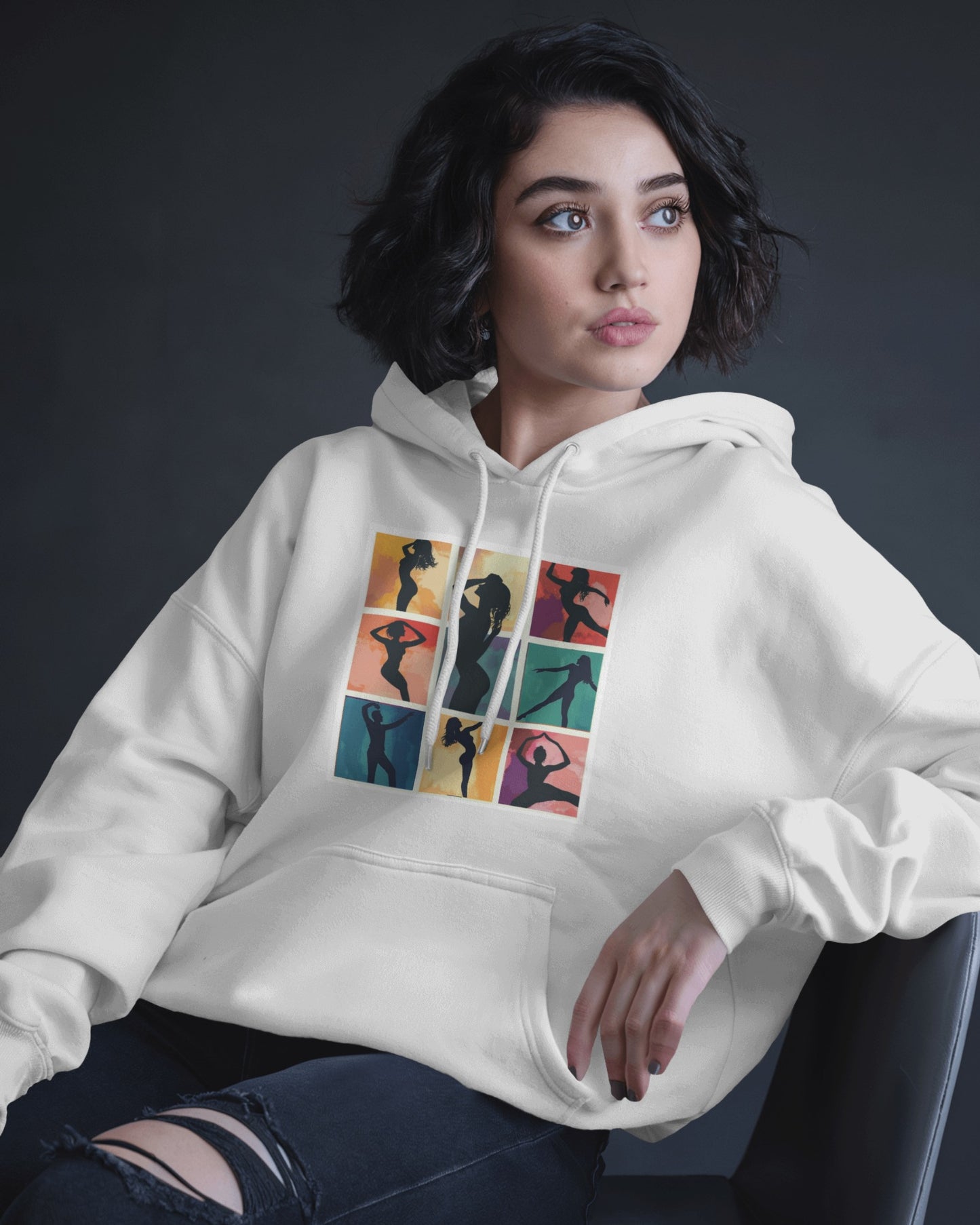 Dance Silhouette Hoodie | Colorful Latin Dance Art | Salsa Bachata Dancer Grid Design | Vibrant Dance Silhouettes | BailaFashion Lifestyle
