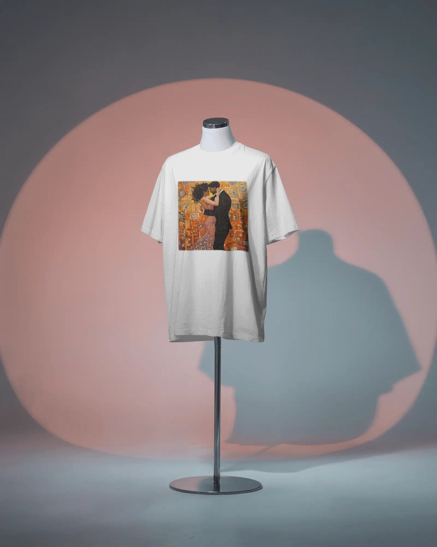 Amber Embrace T-Shirt | Klimt-Inspired Latin Dance Art | Salsa Bachata Couple | Dance Practice Wear | BailaFashion Streewear | Unisex Tee