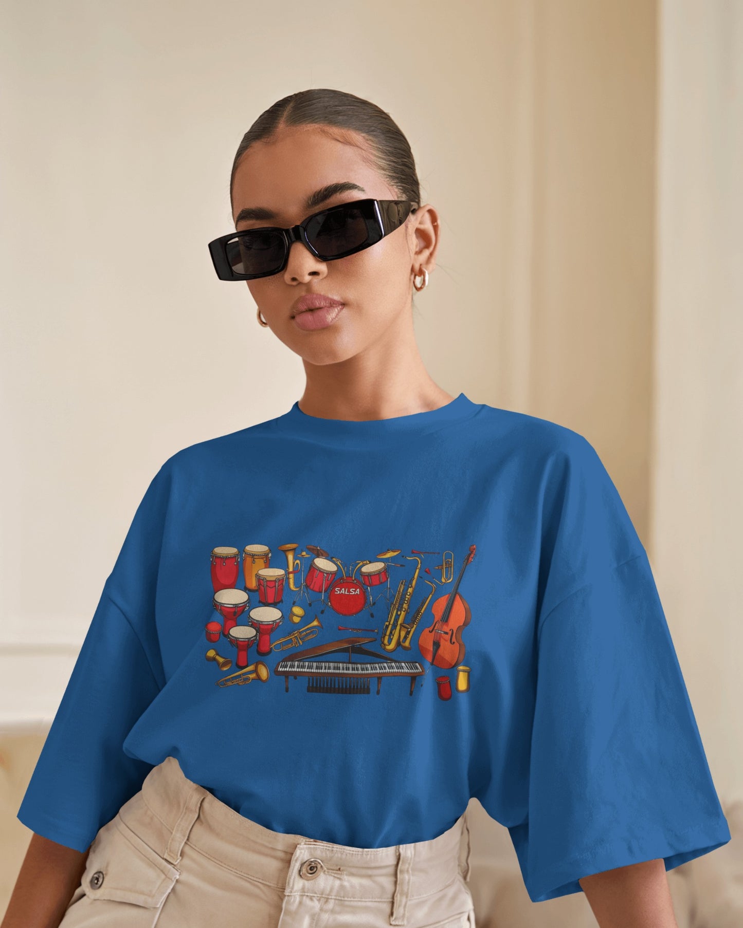Salsa Orchestra Instruments T-Shirt | Latin Music Band Art | Musician Dancer Gift | Vibrant Red Gold Design | Comfy Couple Casual Wear