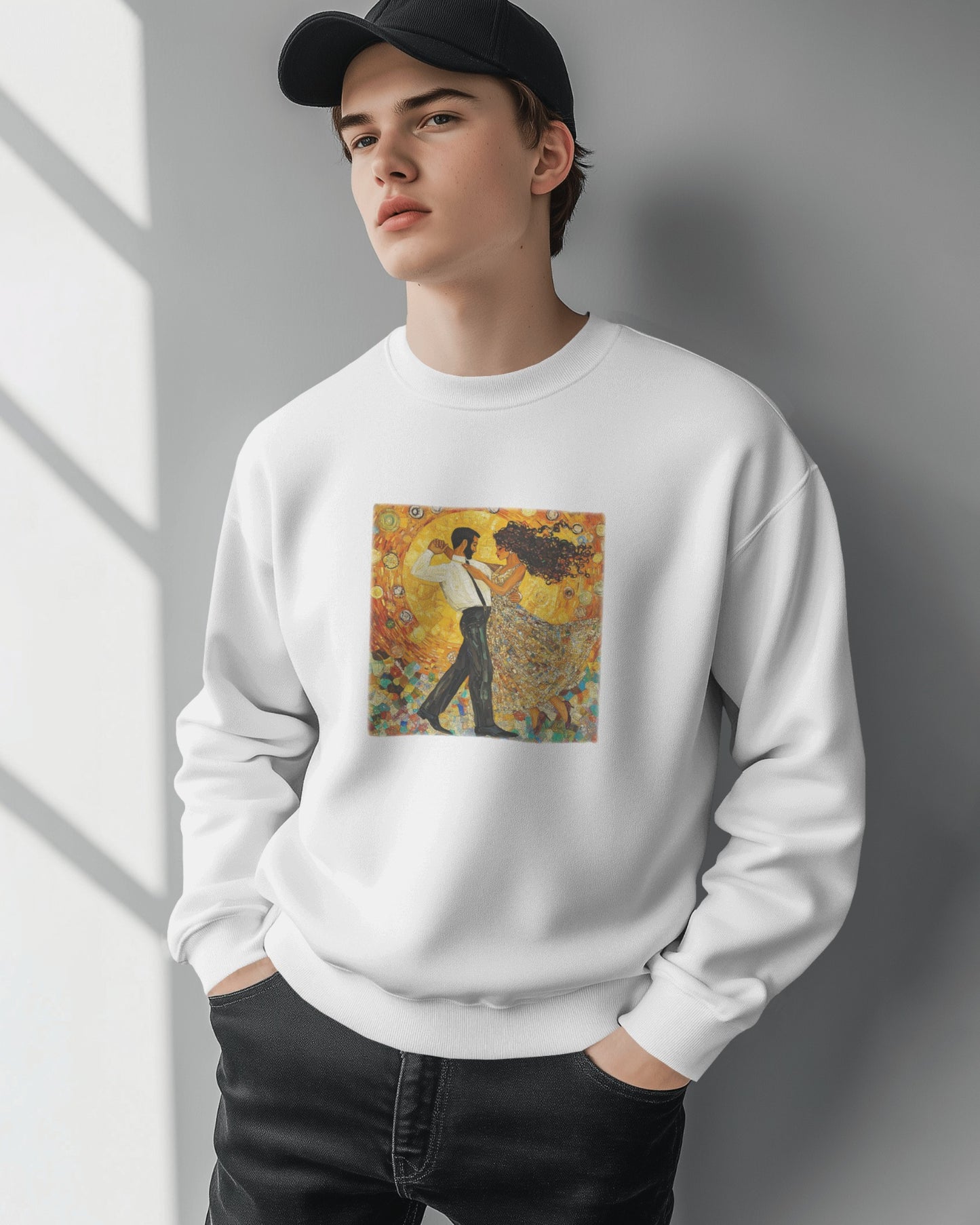 Golden Rhythm Dance Sweatshirt | Latin Dancer Couple | Bachata Salsa | BailaFashion Dance Lifestyle | Klimt Inspired Art | Cozy Sweater