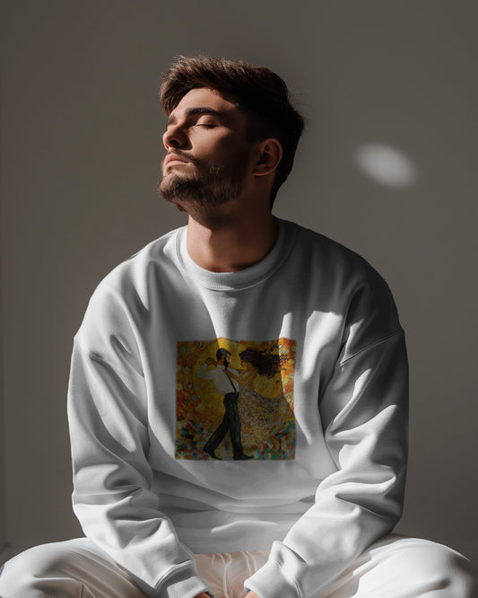 Golden Rhythm Dance Sweatshirt | Latin Dancer Couple | Bachata Salsa | BailaFashion Dance Lifestyle | Klimt Inspired Art | Cozy Sweater