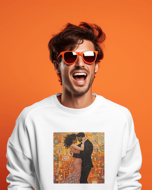 Amber Embrace Art Sweatshirt | Klimt-Inspired Latin Dance | Bachata Romance | BailaFashion Couple Streetwear | Dance Lifestyle Apparell