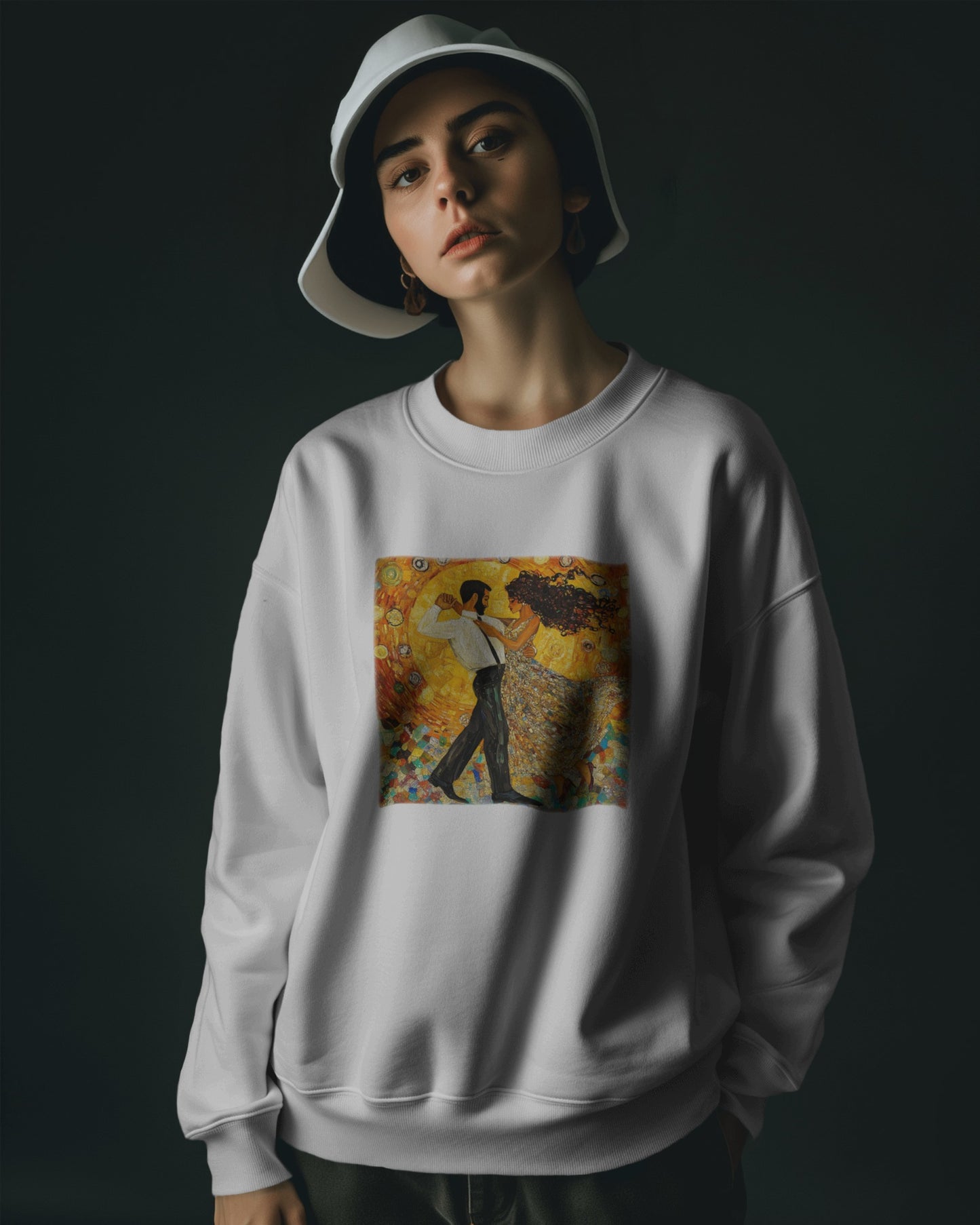 Golden Rhythm Dance Sweatshirt | Latin Dancer Couple | Bachata Salsa | BailaFashion Dance Lifestyle | Klimt Inspired Art | Cozy Sweater