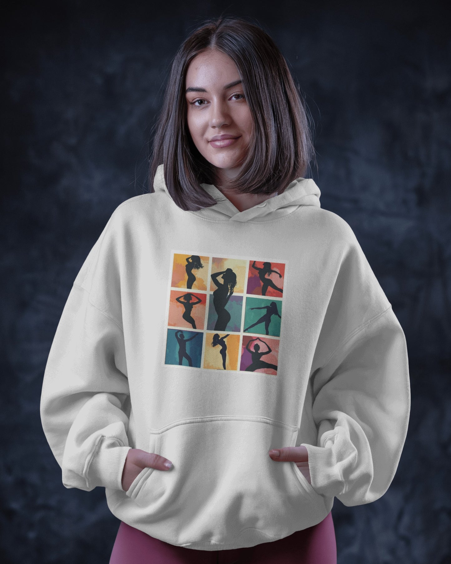 Dance Silhouette Hoodie | Colorful Latin Dance Art | Salsa Bachata Dancer Grid Design | Vibrant Dance Silhouettes | BailaFashion Lifestyle