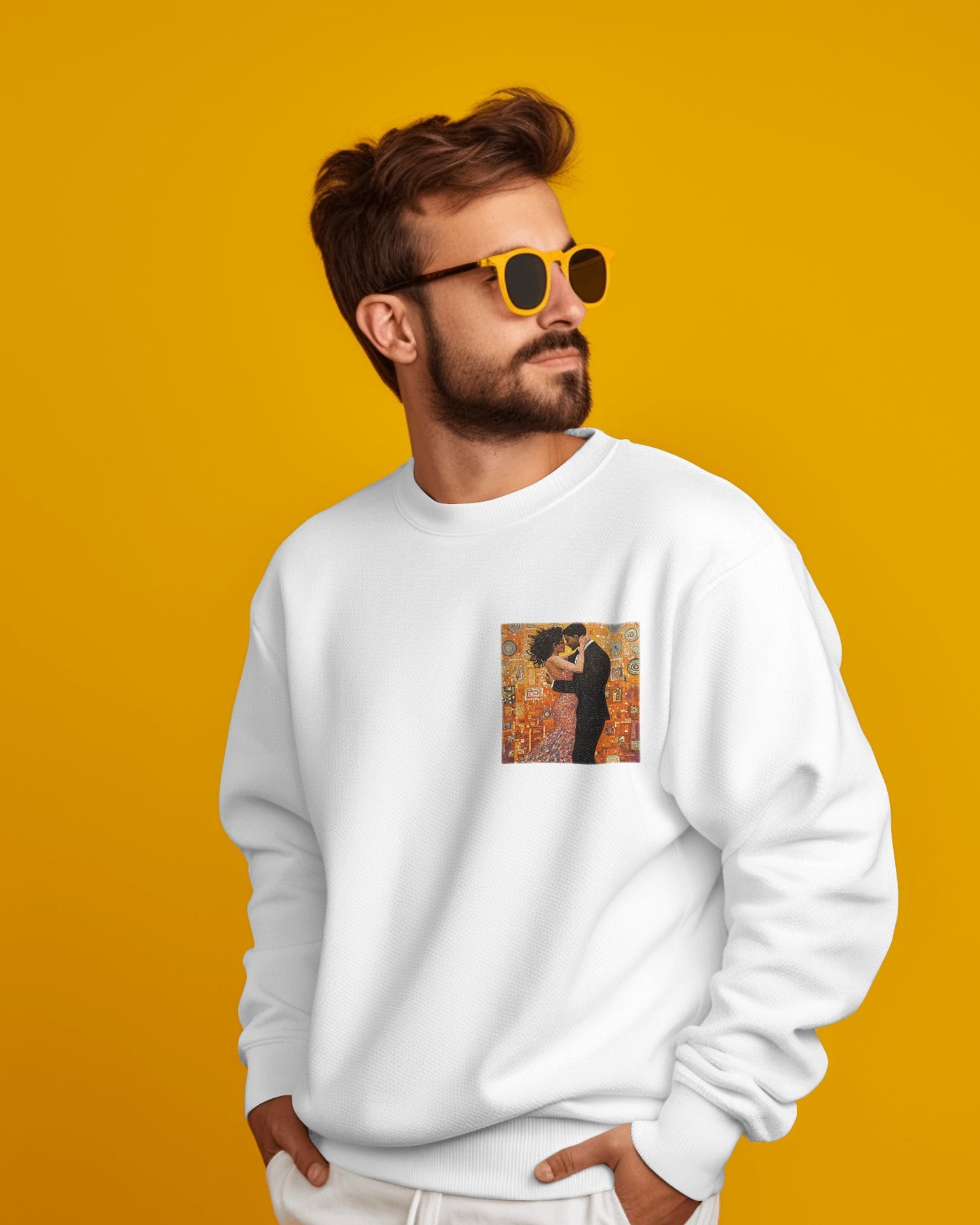 Amber Embrace Art Sweatshirt | Klimt Inspired Latin Dance | Salsa Bachata | Unisex Crewneck | Dance Practice Wear | BailaFashion Streewear