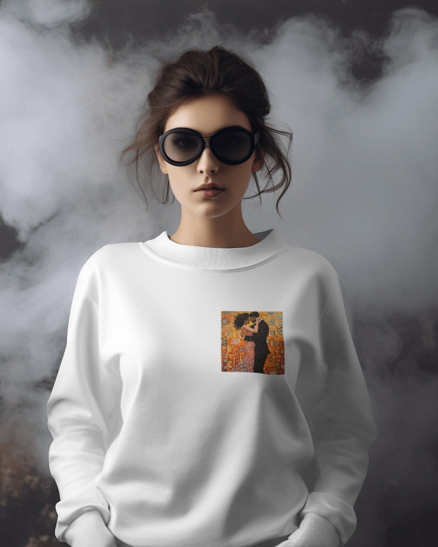 Amber Embrace Art Sweatshirt | Klimt Inspired Latin Dance | Salsa Bachata | Unisex Crewneck | Dance Practice Wear | BailaFashion Streewear