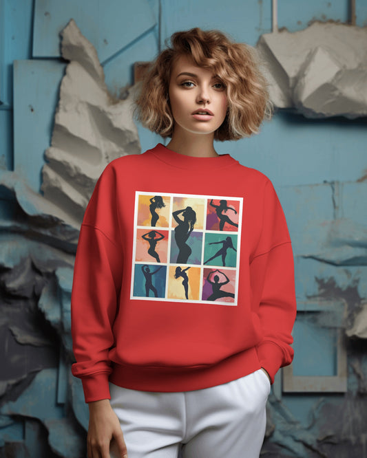 Dance Silhouette Grid Sweatshirt | Colorful Dancer Collage Crewneck | Modern Dance Art | Contemporary Ballet Jazz Hip-Hop Poses Pullover