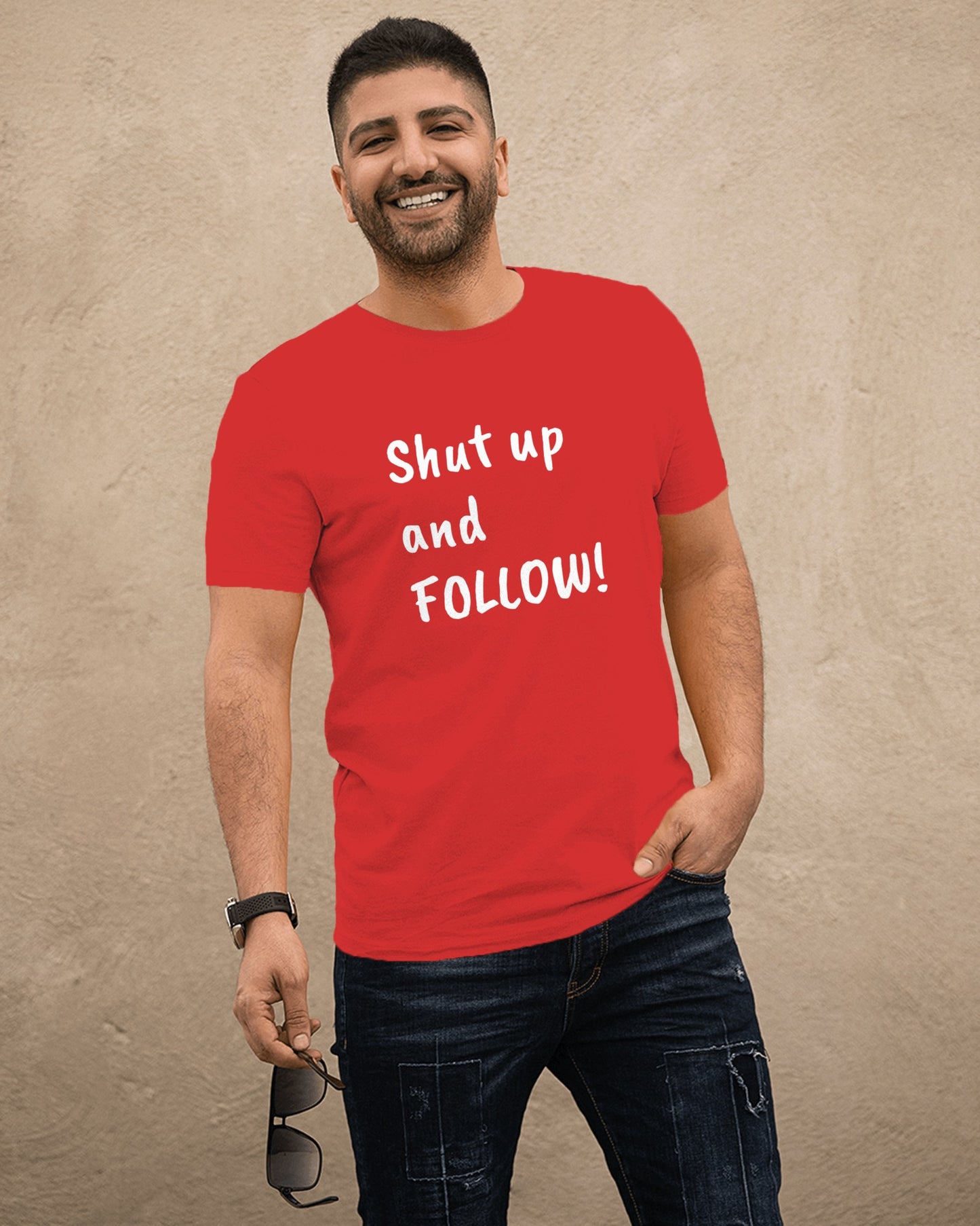 Shut Up and FOLLOW! T-Shirt | Leader's Dance Humor N Attitude | Bad Ass Back Print | Salsa Bachata Streetwear | Playful Couple Tee