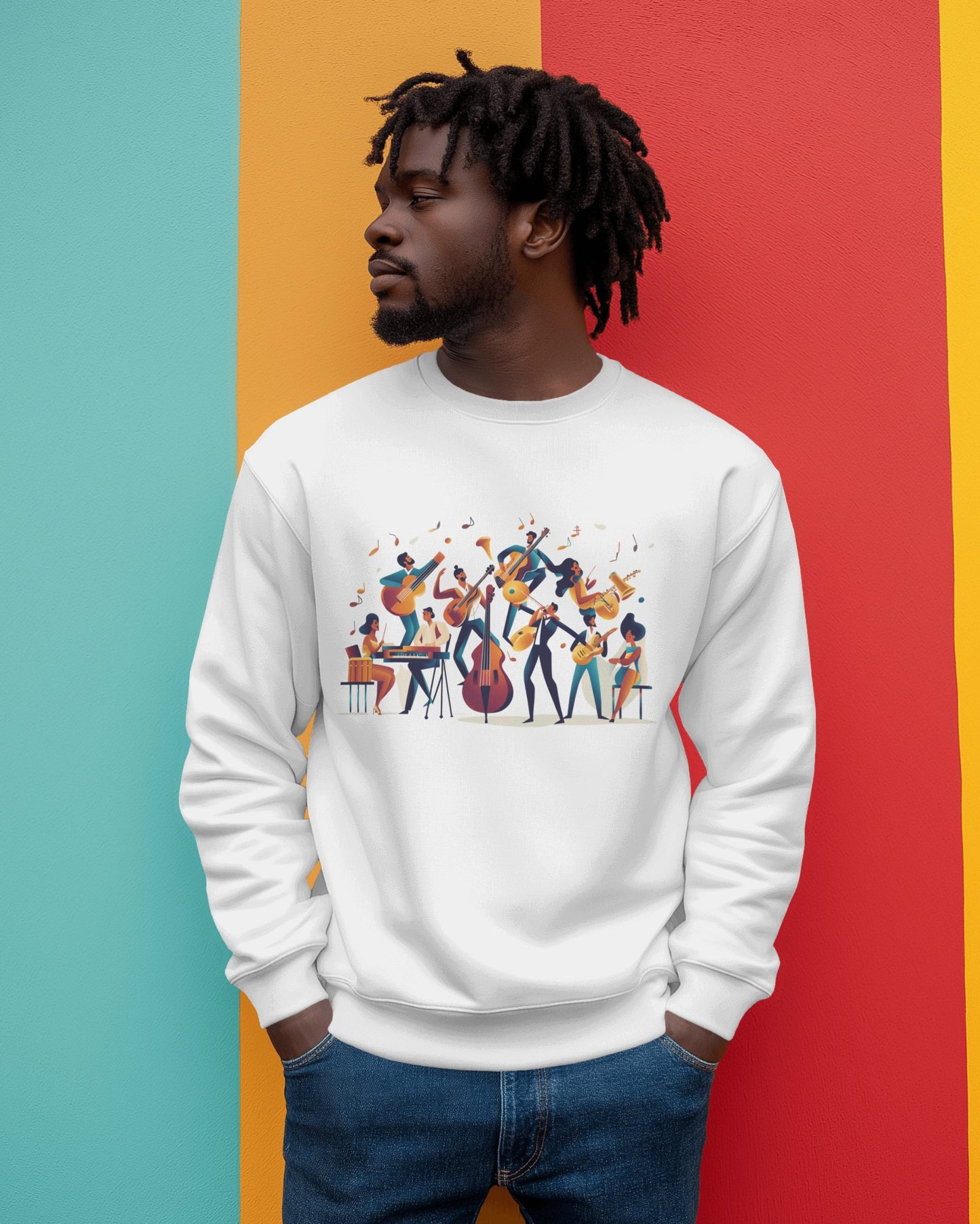 Salsa Orchestra Band Sweatshirt | Modern Music Art | Latin Jazz Illustration | Musician Dancer Gift | BailaFashion Comfy Couple Casual Wear